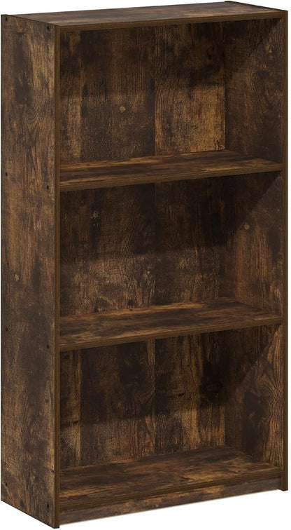 Furinno Basic Book Shelf, 3-Tier Modern Bookshelf, Bookcase with Open Shelves, 9.3 x 21.8 x 39.5, for Living Room, Bedroom, Home Office, Amber Oak