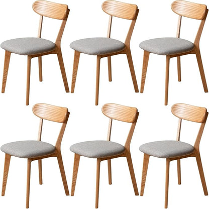 100% Solid Wood Dining Chairs,Mid Century Modern Dining Chairs with Rounded Backrest,Kitchen,Dining Room Chairs Set of 1/2/4 (6, Original Color Grey Upholstery)