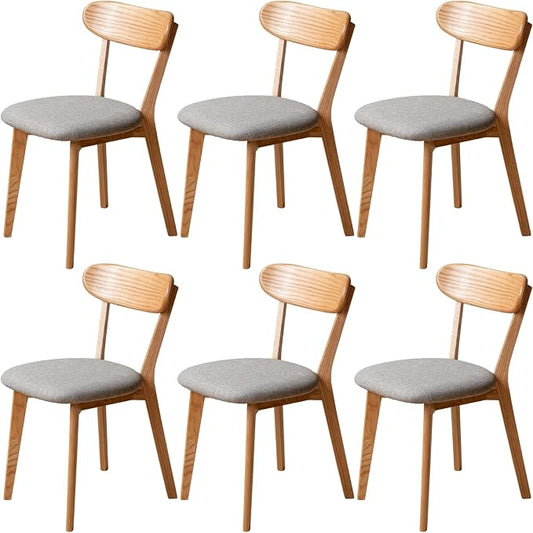 100% Solid Wood Dining Chairs,Mid Century Modern Dining Chairs with Rounded Backrest,Kitchen,Dining Room Chairs Set of 1/2/4 (6, Original Color Grey Upholstery)
