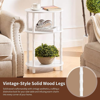 Side Table, 3-Tier Oval Accent Small End Table, Modern Oval Nightstand Accent Table for Small Space, Bedrooms, Living Room, Easy to Assemble, White