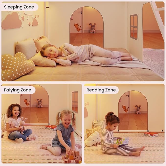 BTHFST Bunk Bed Twin Over Twin with Play Curtain, House Bunk Bed with LED Lights, Metal Kids Bunk Bed with Inclined Ladder and Guardrail, Space Saving, No Box Spring Needed, White