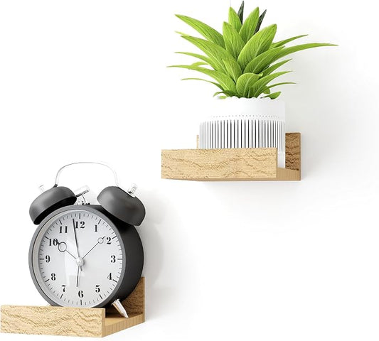 Small Floating Shelves for Wall Decor, Wall Mounted Wood Shelf for Bedroom, Living Room, Bathroom, Kitchen, Nursery, Mini Display Ledge Shelf with Lip Set of 2-4 Inches, Oak