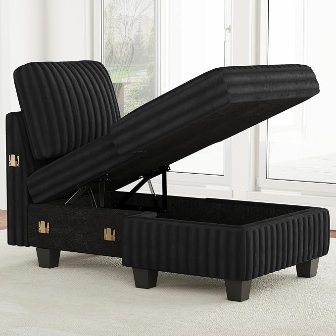 Belffin Modular Sectional Storage Chaise Module for Modular Sectional Sofa Left-Facing Chaise Black Couch