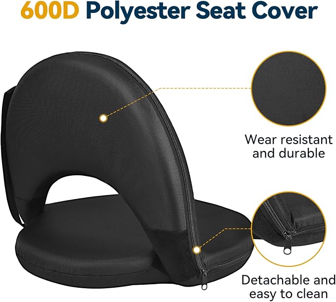 Floor Chair - Reclining Stadium Seats with Back Support, 6 Position Adjustable - Portable Beach Chair, Recreation Recliner for Outdoor Camping Picnic