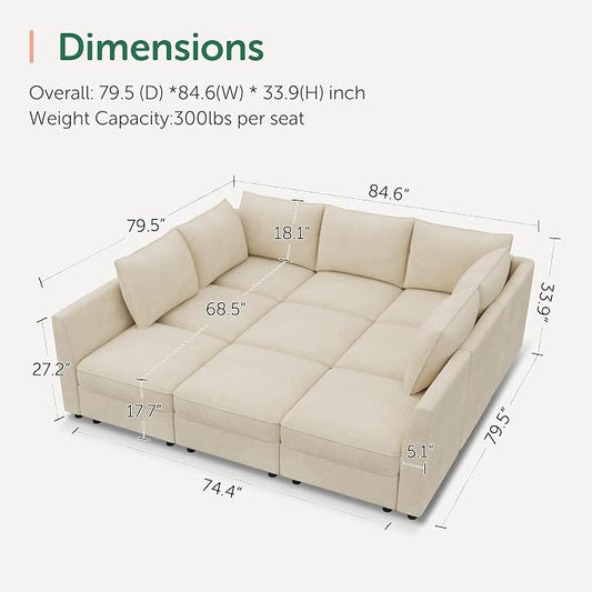 HONBAY Modular Sectional Sleeper Sofa with Storage, Modular Convertible Sectional Couch Bed Module Sleeper Couches for Living Room - Beige