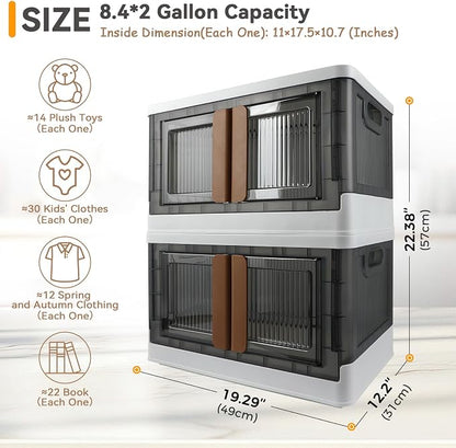 Storage Bin, Foldable Cabinet, 8.4 Gallon (32L) Capacity (Each One), 2 Packs, Collapsible Box with Lids, Transparent, Organizers for Living Room, Bedroom