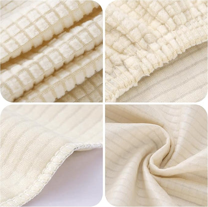 YISUN Stool Covers Rectangle - 4 Pack Stretch Waterproof Saddle Seat Cover Counter Bar Stools Bar Chairs Covers Kitchen Island Chairs Cushion Protector (4, Beige)