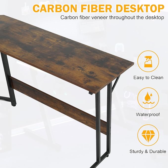 51 Inch L Shaped Gaming Desk Corner Computer Desk with Detachable Monitor Stand for Home Office Learning Gaming Workstation,Brown