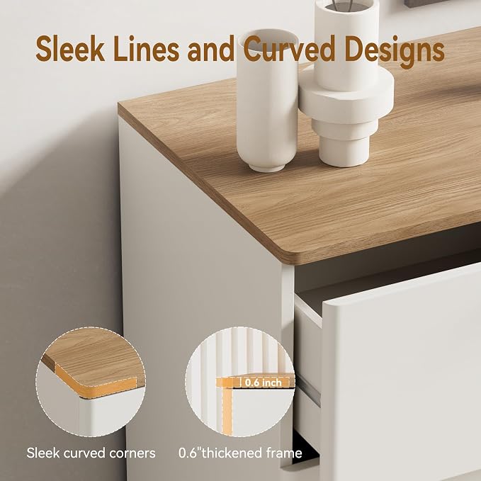 3 Pieces of Dresser and Nightstand Set,47.2" Width 6-Drawer Dresser & 3-Drawer Nightstands Set of 2 w/Gold Metal Handle, Modern Design for Bedroom,White & Brown