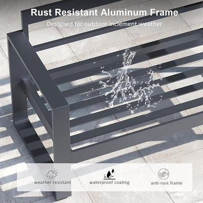 LayinSun Outdoor Patio Aluminum Sofa, Metal Modern 3-Seat Couch with Washable Thick Cushions