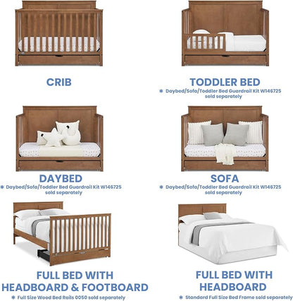 Simmons Kids Logan 6-in-1 Convertible Crib with Underdrawer - Greenguard Gold Certified, Chestnut
