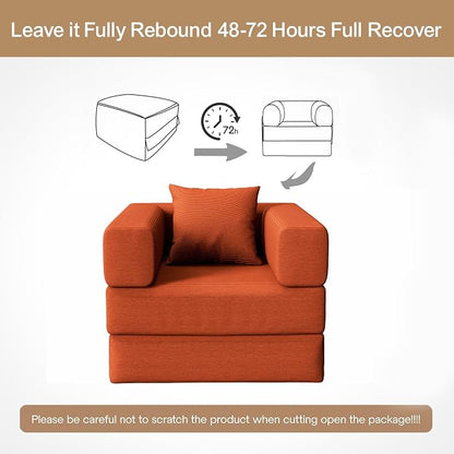 Single Couch Sofa for Small Spaces 2 in 1 Convertible Sofa to Lounger Comfy Bean Bag Chair for Adults with Removable Cover with Pillows for Bedroom, Apartment, Office (Orange, 35.43" Single Sofa)