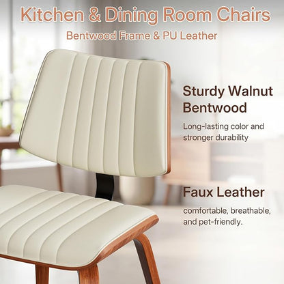 Armless Dining Chairs Set of 6, Walnut Beige | Set of 6 armless chairs with walnut bentwood back and warm beige upholstery. Great for family dining rooms