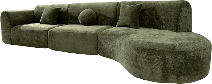 Christopher Knight Home Grelyn Modern Curved Modular Sectional Sofa, Wool Fabric Large Cloud Couch, 6-Seater L-Shaped Couch for Living Room, 3-Piece Lounge Sofa with Chaise,Fully Assembled,Olive Green