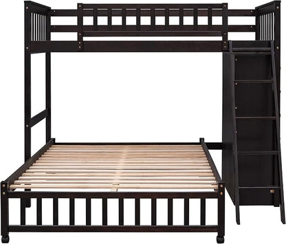 Harper & Bright Designs Twin Over Full Wood Bunk Bed with Cabinet, High Loft Bunk Bed with 6 Drawers and 3 Flexible Shelves for Kids Teens Adults (Espresso)