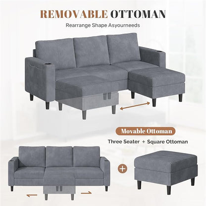 Luxanimarion Upholstered Sectional Sofa and Couches, 78'' L Shaped 3-seat Sofa forLiving Room, Apartment,Lounge,Bedroom-Washable Covers Convertible Sofas(Linen Fabric,Light Gary)