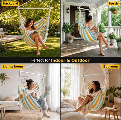 ADVOKAIR Hammock Chair Swing, Heavy-Duty Hanging Rope Swing Seat Supports 500 Lbs, Ideal for Outdoor Patio, Backyard, Porch, Deck & Indoor Bedroom Use