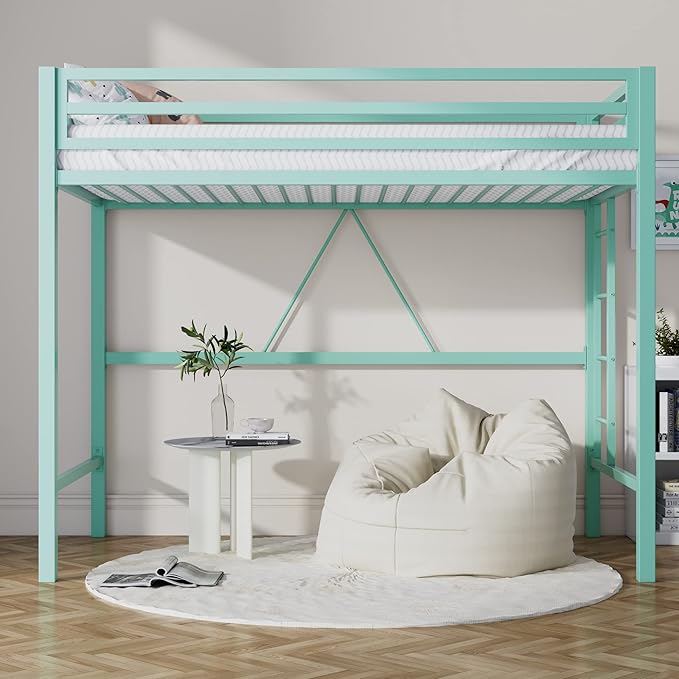 SHA CERLIN Loft Bed Twin Size with Ladder and Guardrail,Aqua Blue | Heavy Duty Metal Slats Support,No Box Spring Needed,Small Space Saving Furniture for Bedroom Dorm