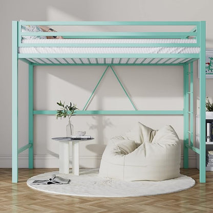 SHA CERLIN Loft Bed Twin Size with Ladder and Guardrail,Aqua Blue | Heavy Duty Metal Slats Support,No Box Spring Needed,Small Space Saving Furniture for Bedroom Dorm