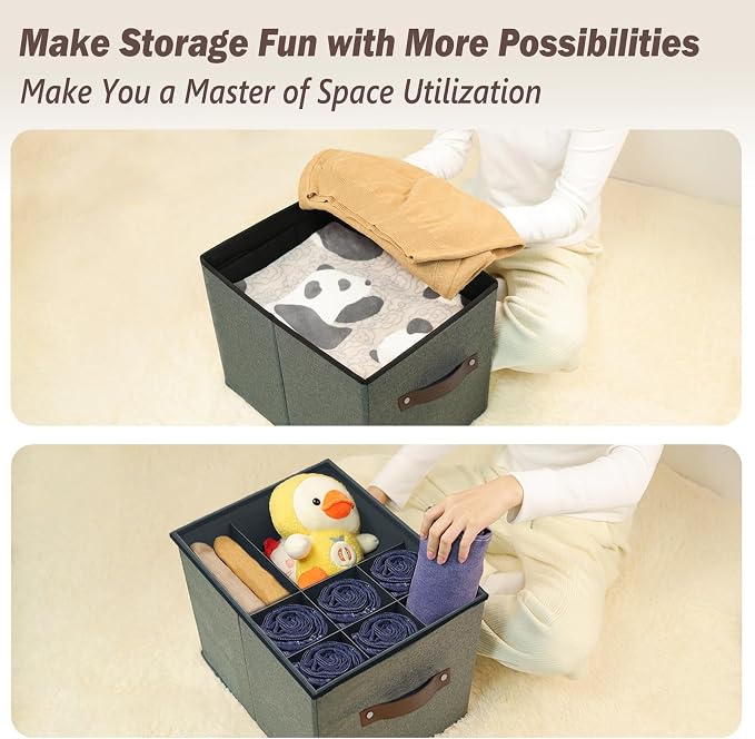 Storage Ottoman Shoe Organizer for Closet - Adjustable Dividers Storage Box for Shoes | Clothes | Toy | Blanket, Foldable Foot Stool Small Bench Shoe Cabinet for Living Room & Bedroom