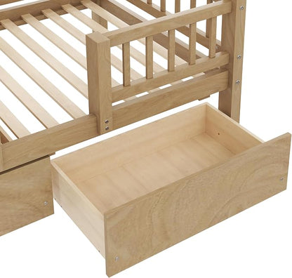 Twin Over Twin Bunk Bed with Storage Staircase, Slide and 2 Drawers,for Kids Teens Adults (Walnut#Slide, Twin Over Twin)