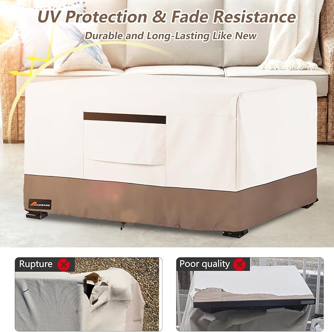 Fire Pit Cover Rectangular, Outdoor Heavy Duty 600D 100% Waterproof Tear-Resistant 48 Inch Fire Table Cover Rectangle, Patio Gas Fire Pit Table Covers, Beige 48" L x 28" W x 24" H