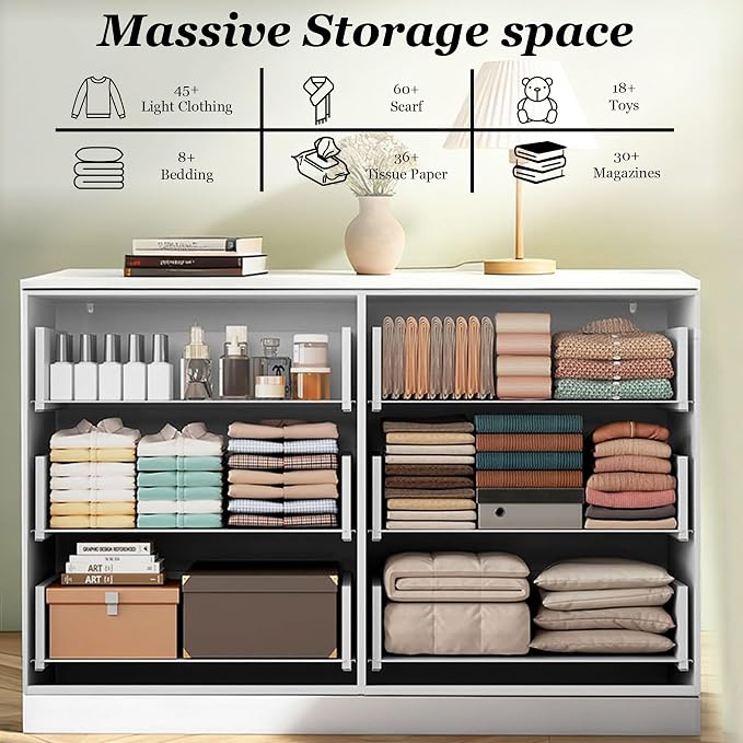 47" Modern White Dresser for Bedroom, 6-Drawer Wooden Chest of Drawers with Gold Handles,Wide Storage Cabinet for Living Room, Kid&Nursery Entryway