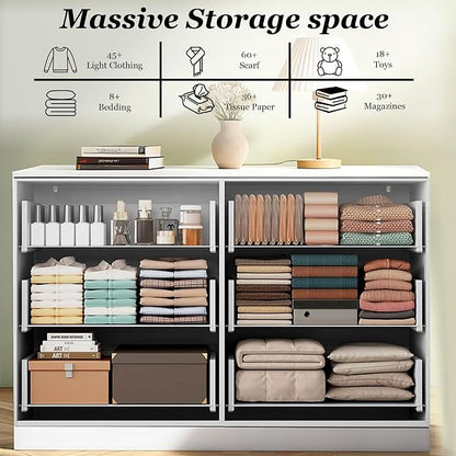 47" Modern White Dresser for Bedroom, 6-Drawer Wooden Chest of Drawers with Gold Handles,Wide Storage Cabinet for Living Room, Kid&Nursery Entryway