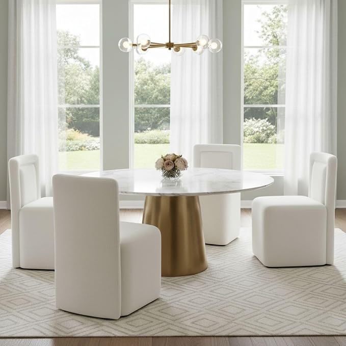 Hyfirm Upholstered Dining Chairs No Assembly, Set of 4 Modern Parsons Armless Kitchen Chairs with Padded Seat Cushion, Ready-to-Use White Linen Accent Side Chair for Diningroom Living Room Bedroom