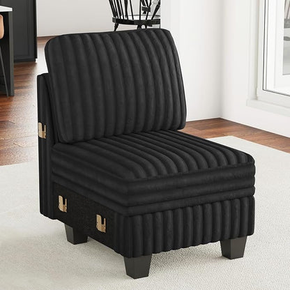 Belffin Plush Corduroy Single Module with Storage for Modular Sectional Sofa Black Couch