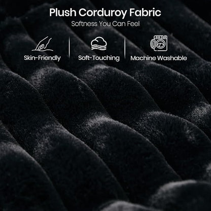 Belffin Corduroy Sleeper Sofa Bed with Storage Chaise Modular Sectional Sofa Couch with Pull Out Bed L Shaped Sectional Couches for Living Room Black Couch