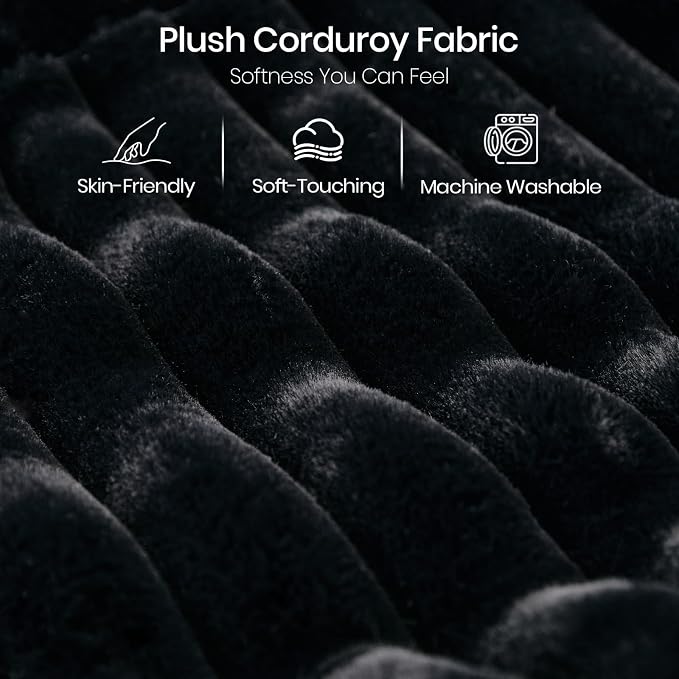 Belffin Plush Corduroy Modular Sectional Sofa with Pull Out Bed Convertible Small Sectional Corner Couch for Living Room Black Couch