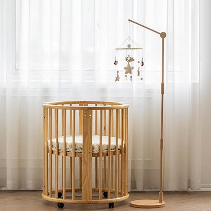 Wooden Floor-Standing Crib Mobile Arm Pro 61 Inches for Baby Nursery-Movable Baby Mobile Hanger with Strong Anti-Dumping Attachment-100% Natural Beech Wood-Thicker Wooden Pole-UpgradeThickened