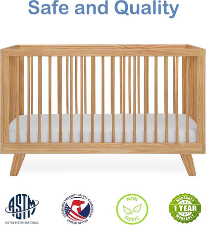 3-in-1 Astin Convertible Baby Crib - Including Toddler Guard Rail, Grows with Your Baby, Converts to Toddler Bed & Day Bed, 4 Adjustable Support Base Height | Natural with Guard Rail