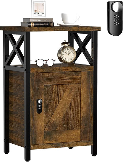 runjuly Night Stand with Locking Drawer, Bedside Table with Drawers, Wooden Bed Side Table with Storage Cabinet, Nightstand with Door, End Night Table for Bedroom, Dorm, Office, Rustic Brown