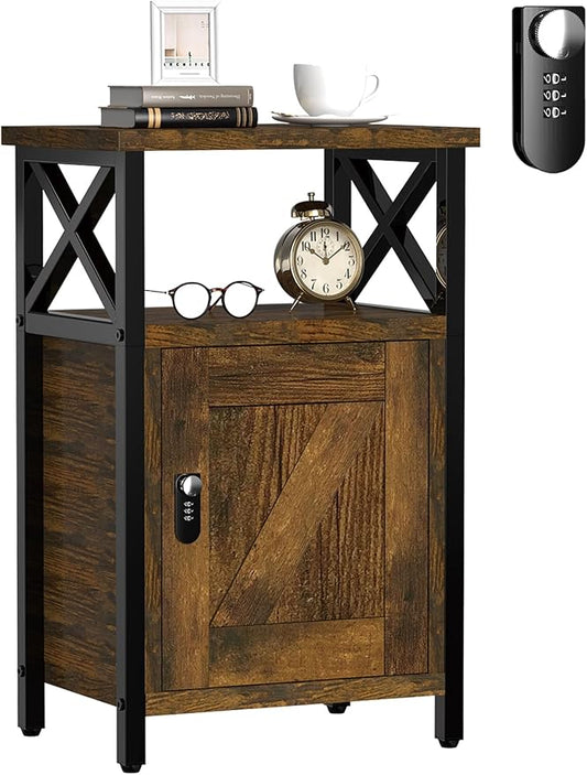 runjuly Night Stand with Locking Drawer, Bedside Table with Drawers, Wooden Bed Side Table with Storage Cabinet, Nightstand with Door, End Night Table for Bedroom, Dorm, Office, Rustic Brown