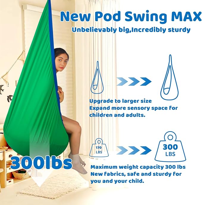 Sensory Pod Swing Hanging Seat Hammock Chair (Green) | indoor and outdoor use capacity 300lbs