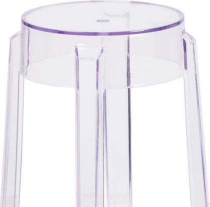 Flash Furniture Laney 25.75" Indoor/Outdoor Counter Height Transparent Dining Stool with Foot Ring, Stackable Ghost Counter Height Stool, Transparent