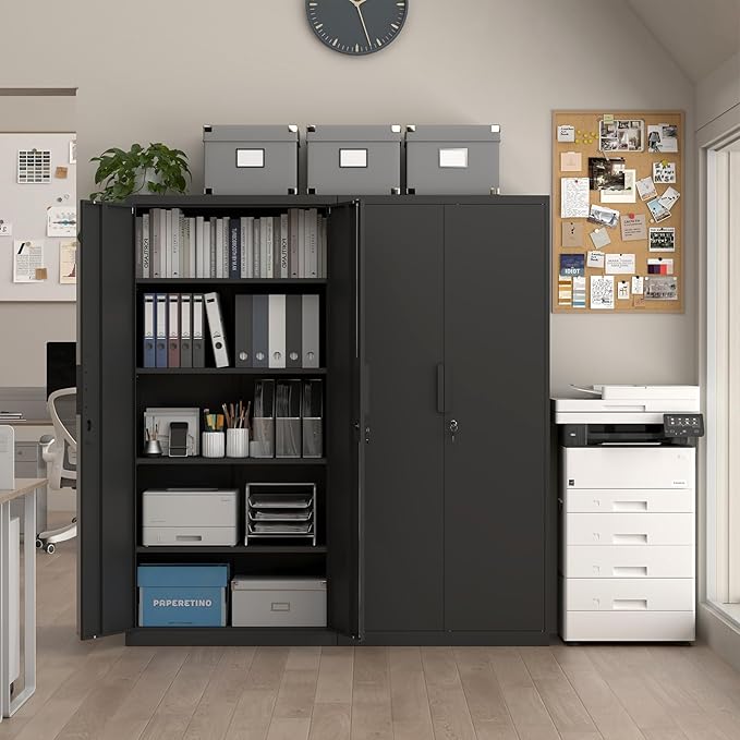 72''H Garage Storage Cabinet with Lock, 18'' Deep Metal Storage Cabinets with Doors and 4 Adjustable Shelves, Steel Locking Cabinet, Tool Cabinet for Laundry Room, Garage, Home Office, Black