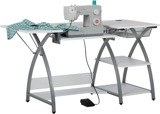 Comet Plus Sewing Table with Wire Mesh Drawer + Shelves - Can Also Be Used as Computer Desk