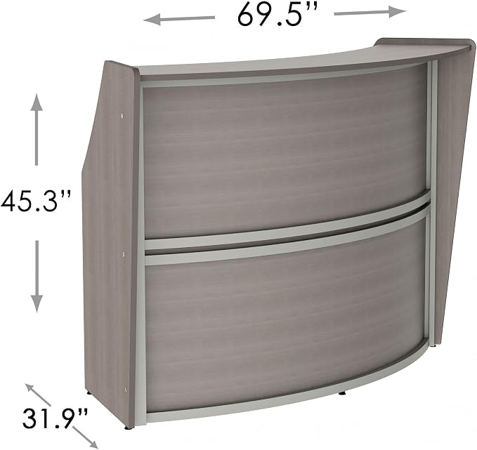 Linea Italia Curved Modern Office Desk Easy to Assembly Single Unit Reception Counter for Lobby, Salon, 70" x 27", Ash