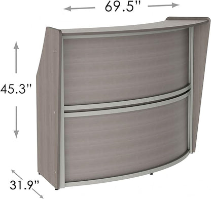 Linea Italia Curved Modern Office Desk Easy to Assembly Single Unit Reception Counter for Lobby, Salon, 70" x 27", Ash
