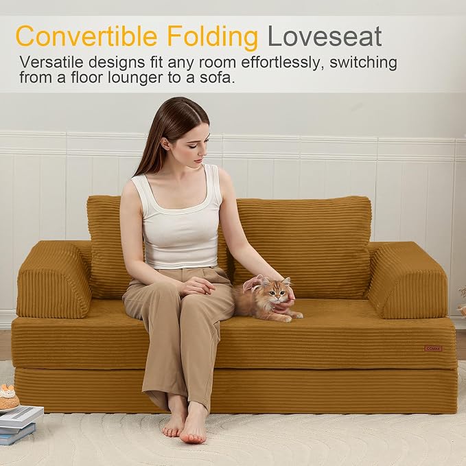 COMAX Futon Sofa Bed, Convertible Sofa Bed, Folding Boneless Couches | Boneless Couch for living room, 4‑in‑1 Fold Out Small Foldable Loveseat Floor Sleeper Mattress Lounge Space‑Saving