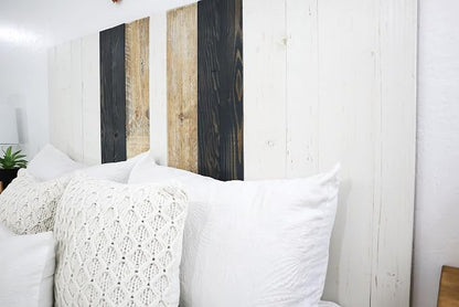 Barn Walls Gray Satin Sash Design, Multicolored, Solid Wood Headboard, Floating Panels, Adjustable Height, Easy Installation, California King Size