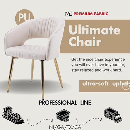 Hyfirm Set of 4 Cream Leather Dining Chairs, Modern Upholstered Kitchen Chairs Gold Metal Legs, Hollow Back, Accent Side Chair for Dining Room/Livingroom/Reception/Restaurant