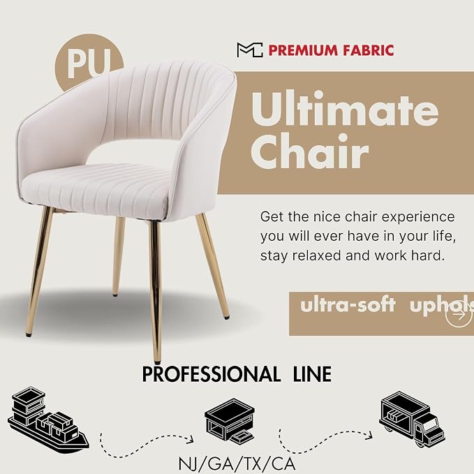 Hyfirm Leather Dining Chairs Set of 6, Modern Cream Gold Kitchen Chairs with Hollow Back, Upholstered Accent Side Chairs for Living Room/Reception/Restaurant
