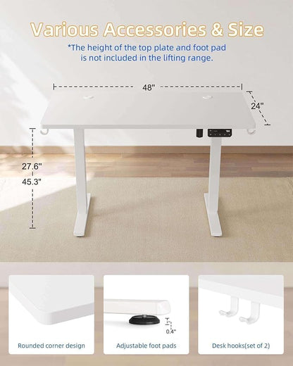 YIHAYO Electric Standing Desk, 48 x 24 Inches Stand Up Desk with Splice Board, Adjustable Height Desk, Computer Desk for Home Office, White Frame/White Top