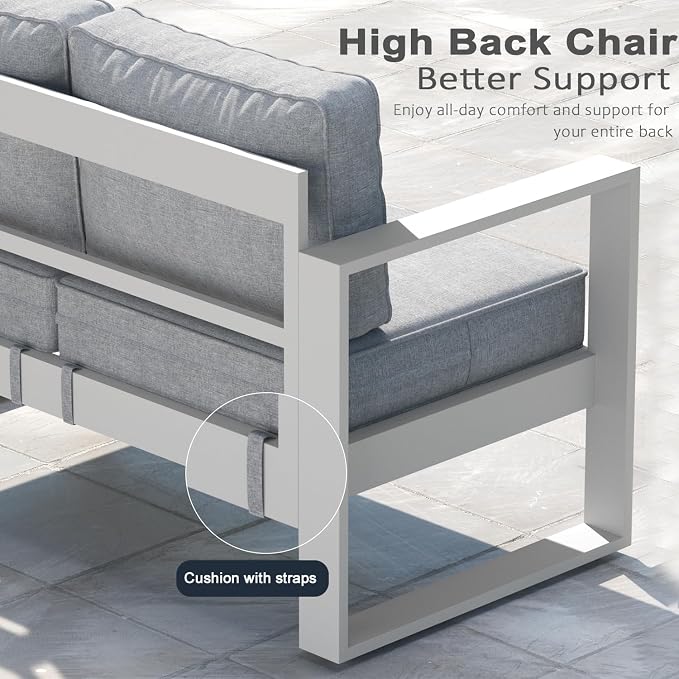 LayinSun Outdoor Patio Aluminum Loveseat, Metal Modern 2-Seat Sofa with Washable Thick Cushions