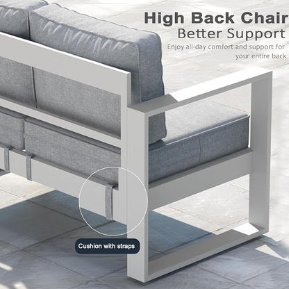 LayinSun Outdoor Patio Aluminum Loveseat, Metal Modern 2-Seat Sofa with Washable Thick Cushions