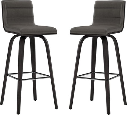 Armen Living Vienna Modern Swivel 30" Bar Height Barstool with Gray Faux Leather and Black Wood Finish